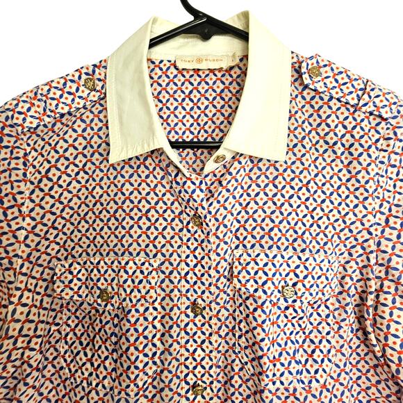 Tory Burch Brigitte Contrast Trim Blouse Old Money Quiet Luxury Ivy League Sz 4 - Picture 3 of 10